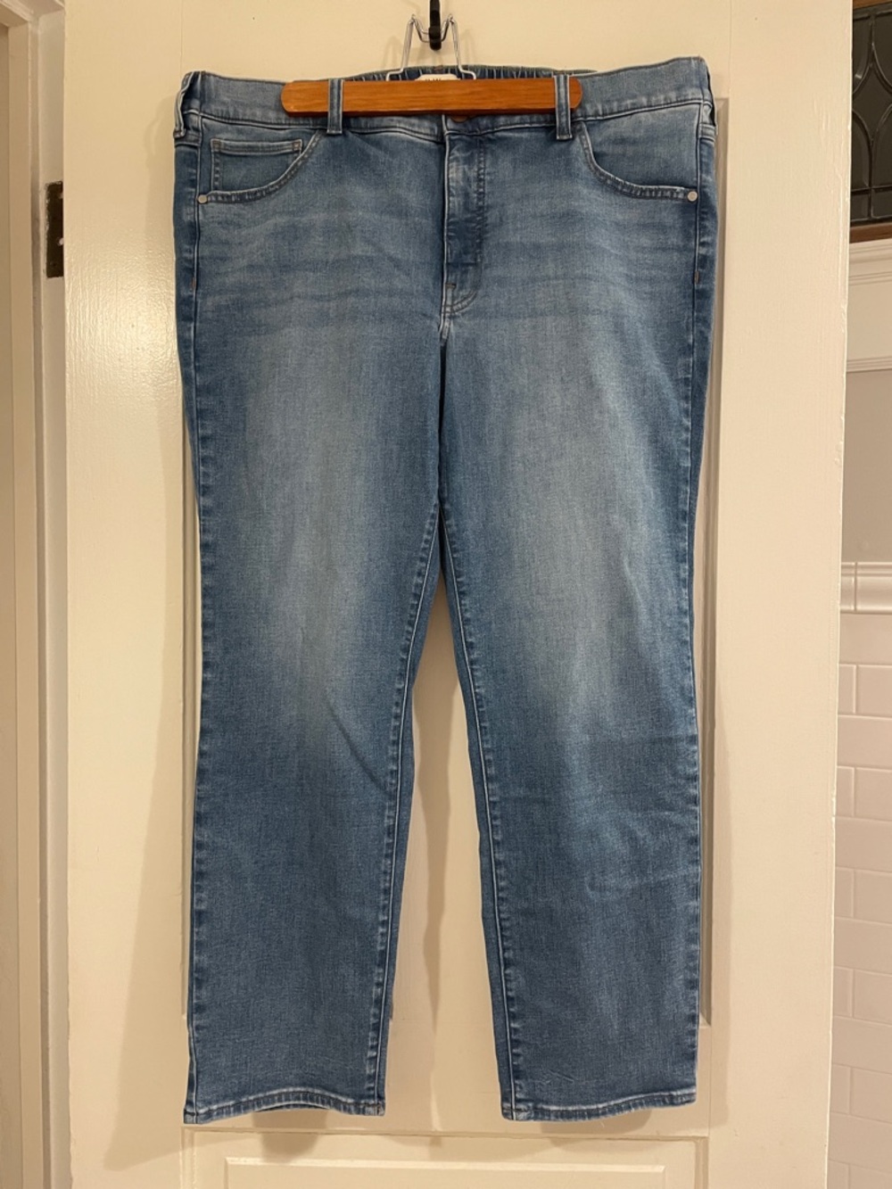 UpWest light blue straight leg denim jeans with copper button